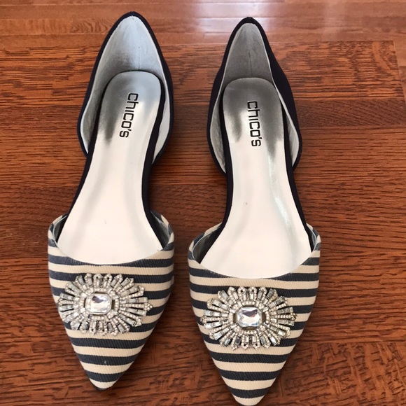 Chico's Shoes - Chico’s blue & white striped canvass summer flats